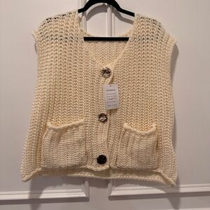 Keomud Women’s Size XL Cream Chunky Knit Cardigan Sweater Vest NWT Cropped